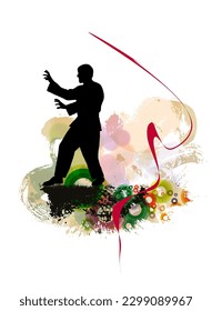 Karate, Martial arts. High kick, vector illustration