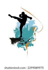 Karate, Martial arts. High kick, vector illustration