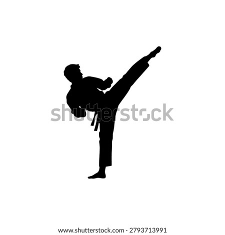 Karate Martial Arts High Kick Black Vector Silhouette