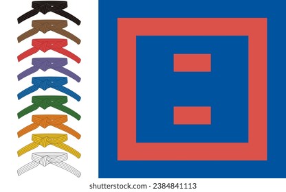 karate martial arts mat and a set of white, yellow, orange, green, blue, purple, red, brown, black belts