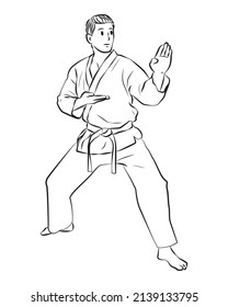 Artes marciales de Karate posan línea de ilustración vectorial