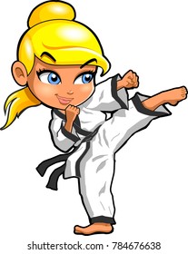 Karate martial arts tae kwon do dojo vector clipart cartoon Girl Kick