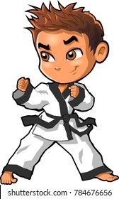 Karate Martial Arts Tae Kwon Do Dojo Vector Clipart Cartoon Boy Stance
