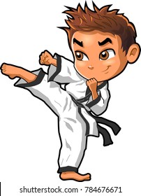 Karate martial arts tae kwon do dojo vector clipart cartoon Boy Kick
