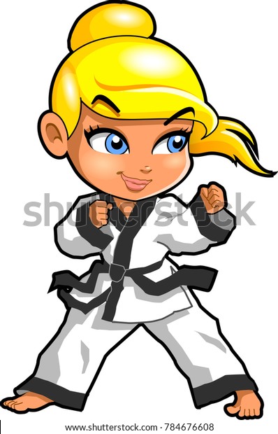 Karate martial arts tae kwon do dojo vector\
clipart cartoon Girl\
Stance