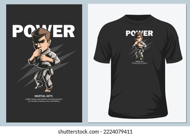 Hombres karate haciendo un movimiento de karate. Dibujo Karate de la camiseta de diseño