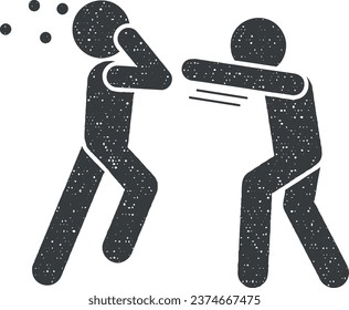 Karate men kick icon vector illustration in stamp style