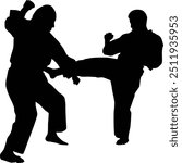 Karate men pose silhouette illustration