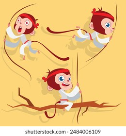 karate Monkey Character poses design Vector.