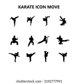 karate mueve conjunto de iconos vector de silueta