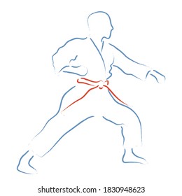 movimientos de karate, ilustración de vector de karateka estilizada