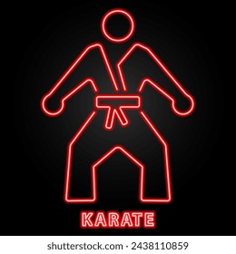 karate neon sign, modern glowing banner design, colorful modern design trend on black background. Vector illustration.