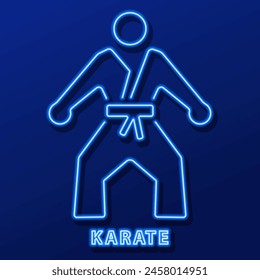 karate neon sign, modern glowing banner design, colorful modern design trend on black background. Vector illustration.