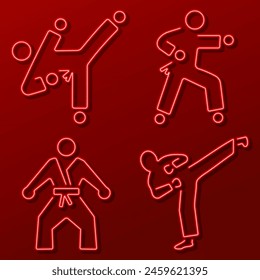 karate neon sign, modern glowing banner design, colorful modern design trend. Vector illustration.