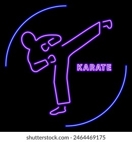 karate neon sign, modern glowing banner design, colorful modern design trend on black background. Vector illustration.