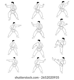 Karate Outline Illustration Fighter Cartoon Set Collection  Digital Drawing