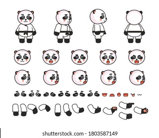 Karate panda creation kit. Create your own pose, animation. Vector illustration bundle