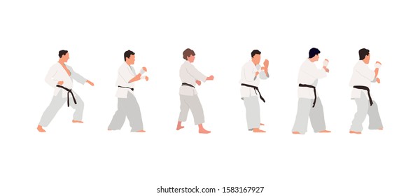 Karate people big vector isolated flat illustration set