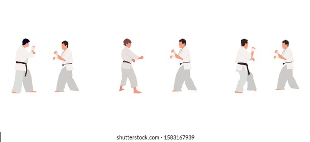 Karate people big vector isolated flat illustration set