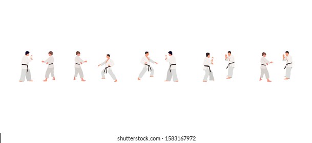 Karate people big vector isolated flat illustration set