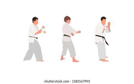 Karate people big vector isolated flat illustration set