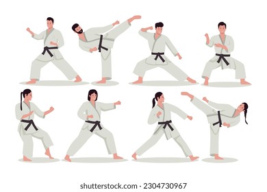 Karate people vector illustration set. Illustration for website, landing page, mobile app, poster and banner. Trendy flat vector illustration