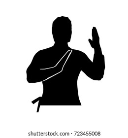 karate player raises his hands silhouette, karate player silhouette, illustration design, isolated on white background.