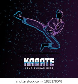 karate pose neon line art perfect for poster, landing page, logo, merchandise