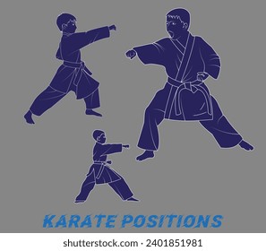 KARATE POSITIONS. Karate vector silhouettes. Karate martial arts.