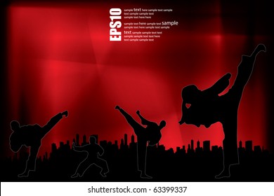 Karate poster with abstract red background