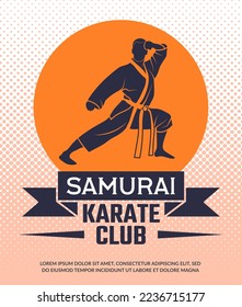 Karate poster. samurai club fighters placard with place for text. Vector template