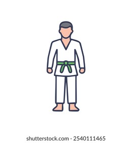 Karate practitioner icon. Martial arts, discipline, focus, self defense,  peaceful warrior, strength,  training,  karate gi, belt,  dojo.