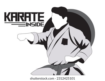 Karate punch "oi zuki jodan". vector illustration The punch is aimed at the solar plexus or stomach (Black and white poster)