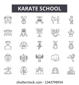 Karate school line icons for web and mobile design. Editable stroke signs. Karate school  outline concept illustrations