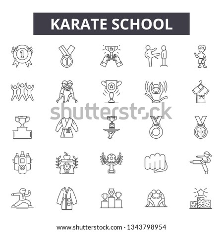 Karate school line icons for web and mobile design. Editable stroke signs. Karate school  outline concept illustrations