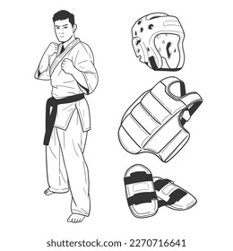 karate set vector illustration. hand drawing