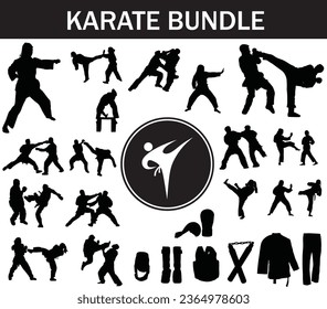 Karate Silhouette Bundle | Collection of Karate Players with Logo and Karate Equipment