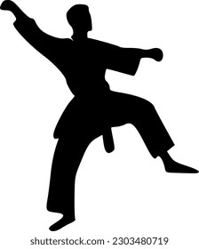 karate silhouette icon. vector black object in simple silhouette manner witn real karate airs on white background. component for sport design, karate site and soldierly arts graphic