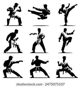 Karate Silhouette, Ideal for Martial Arts and Sports Themes - Flat Vector Illustration