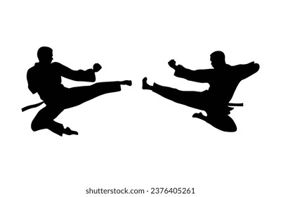 karate silhouette vector. Boxing and competition silhouettes vector image, Boxing black white.