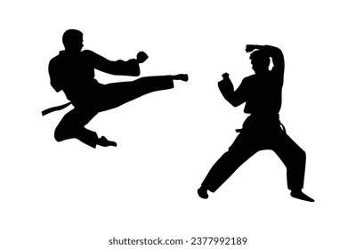 karate silhouette vector. Boxing and competition silhouettes vector image, Boxing black white elements set with fighter sports clothing isolated, 