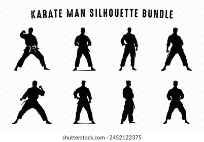 Conjunto de Vector de silueta de karate, colección de siluetas de luchador de karate, Paquete de silueta negro de artes marciales