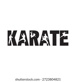 Siluetas de karate integradas en las letras atrevidas de la palabra karate