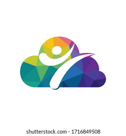 Karate sports with cloud vector logo design. Martial art logo concept.