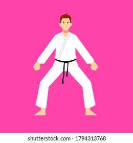 Karate stance character concept vector illustration isolated on pink background