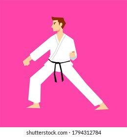 Ilustración de la postura de Karate. Carácter de posición de arte marcial asiático para club de karate, folleto, evento