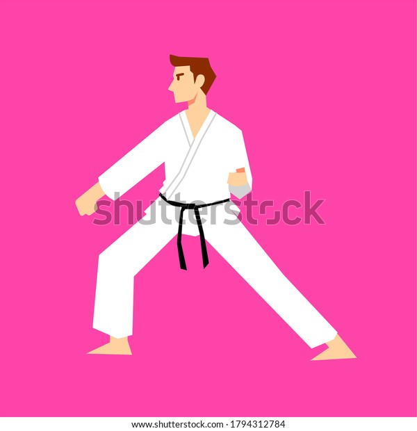 Karate stance illustration.\
Asian martial art position character for karate club, brochure,\
event