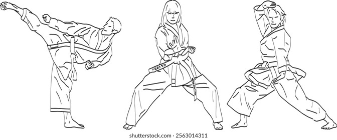 Karate Stance Line Art. Vector Icon Logo Hand Drawn Black Line Doodle Illustration