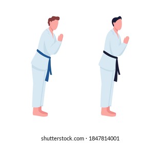 Karate students flat color vector faceless character set. Professional athlete with black belt. Martial arts class isolated cartoon illustration for web graphic design and animation collection