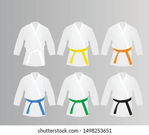 Karate suit and belts set. vector illustration